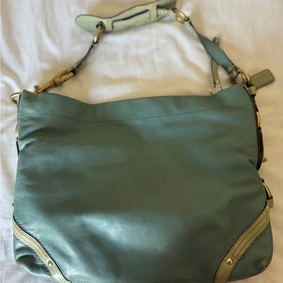 Coach Vintage Carly Hobo Bag Mint Light Blue Teal Leather Bag - Picture 3 of 14
